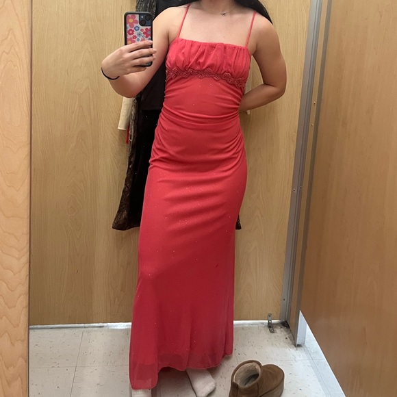 Sherri Hill Dresses & Skirts - Vintage Taboo Prom Maxi Dress Coral Pink Small Sparkle Spaghetti Strap